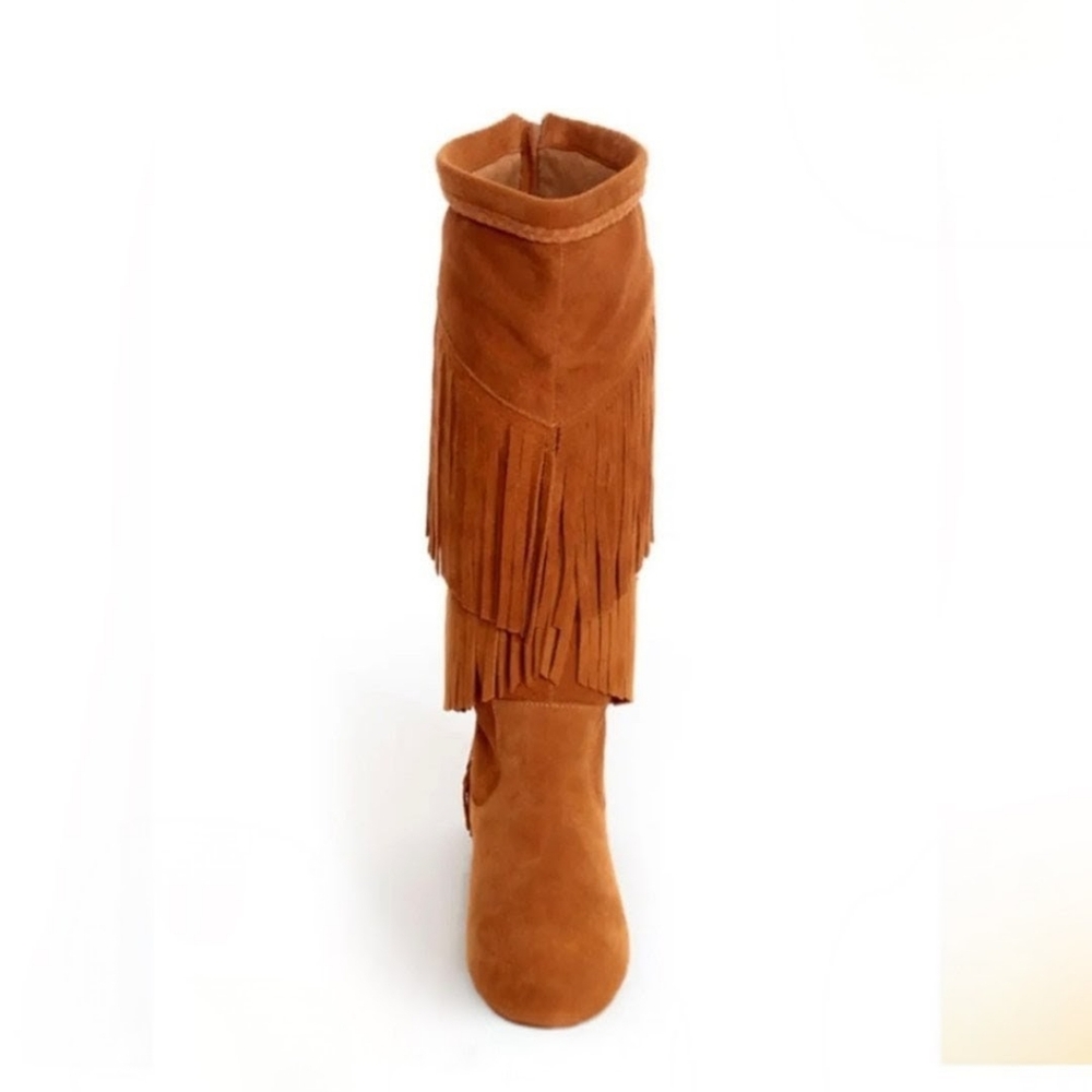 SBICCA Boho Western Fringed Tan Genuine Suede Tall Boots 7.5 Like New - Picture 4 of 6